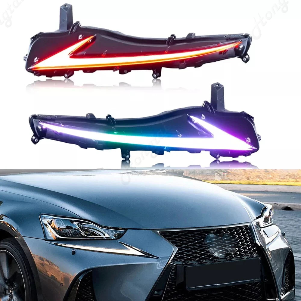 Pair RGB LED Daytime Running Light For 2013-2016/2017-2021 Lexus IS250/350/300 Start - UP Animation With Sequential Signal OLED