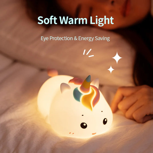 Rechargeable Silicone Patting Lamp Unicorn LED Night Lamp with Remote Control