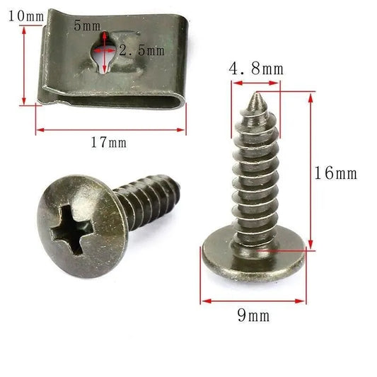 100Pcs-10Pc Mixed Car Metal Screw Fastener Clip U-Type Clip Anti-rust Protection