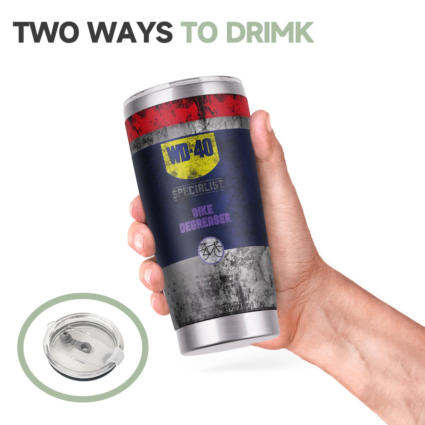 WD-40 Themed Stainless Steel Tumbler, 20 oz, with Straw and Lid, Distressed Design