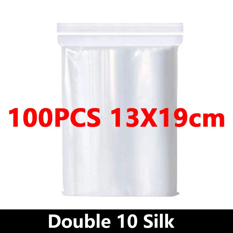 100Pcs Thicken Zipper Sealed Bags Clear Plastic Storage Zipper Bags