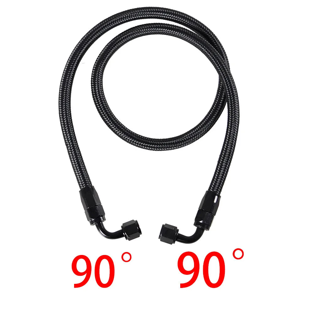 1M 6AN AN6 Black Braided Oil Fuel Fittings Hose End 90+90 Degree Oil Adaptor Kit Oil Fuel Hose Line
