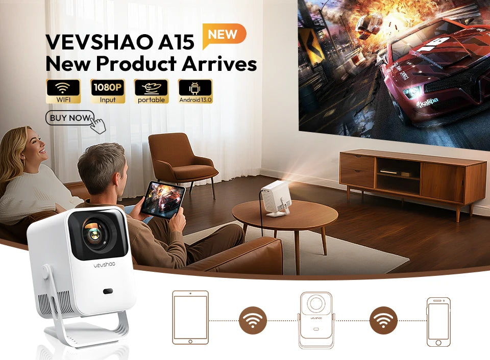 VEVSHAO A12 Projector Mini Portable LED Video Android 13.0 WIFI 6