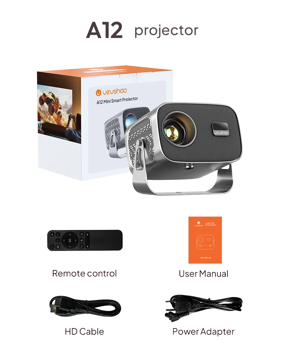 VEVSHAO A12 Projector Mini Portable LED Video Android 13.0 WIFI 6