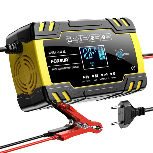 12V 8A/24V 4A Car Battery Charger Automatic Start Fast Charger Use For Car Motorcycle Truck AGM Deepcycle GEL Lead-Acid Battery