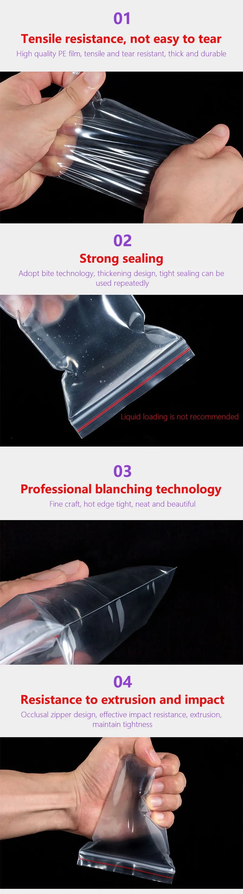 100Pcs Thicken Zipper Sealed Bags Clear Plastic Storage Zipper Bags