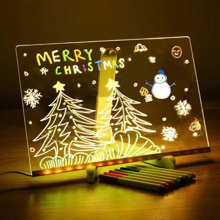 LED Note Board Light Up Message Board With Stand Acrylic Dry Erase Board With Light, Led Drawing Writing Board With 7 Marker Pen