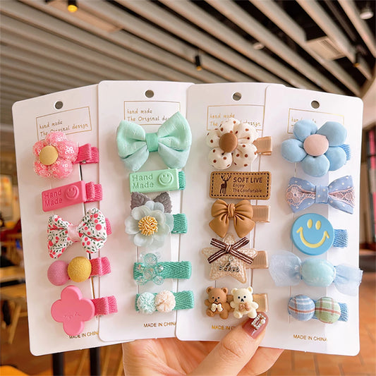 1Set Girls Cute Candy Bowknot Flower Barrettes Girls Baby Hair Clip Hairpins Headband For Children Kids Hair Accessories New