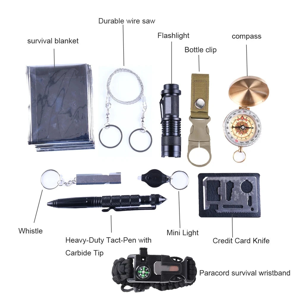 Compact 11 in 1 Tactical Survival kit Outdoor Camping