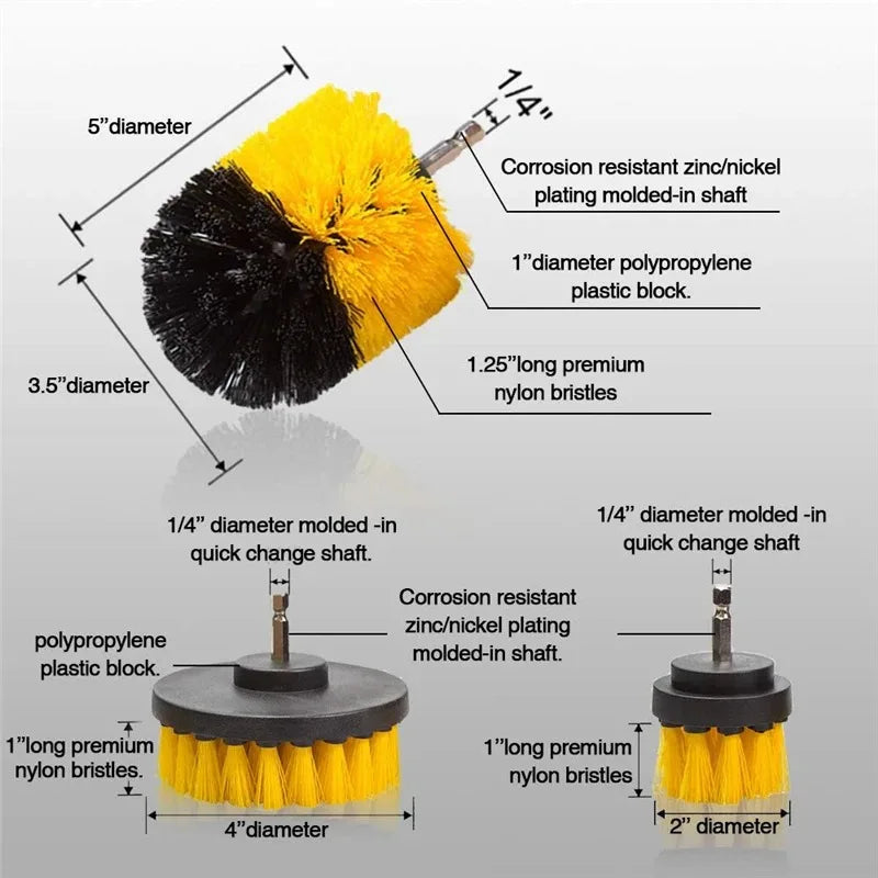 3pcs Drill Brush Attachment Set Power Scrubber Brush