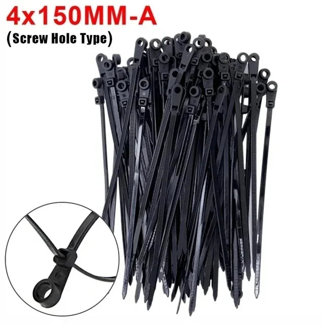 500/100PCS Screw Hole Cable Ties Reusable Fixed Nylon Cable Ties Self-locking Cord Ties Straps