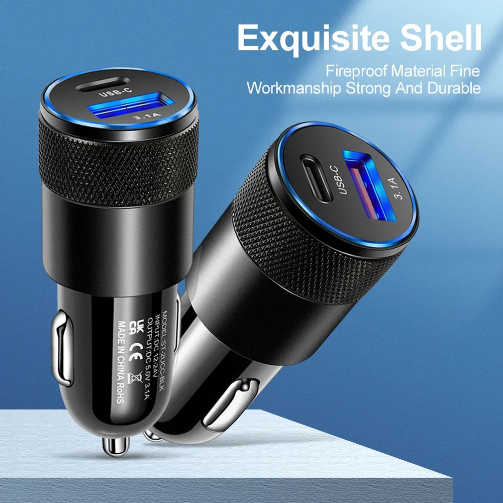 66W USB Car Charger 3.0 USB Type C Fast Charging Phone Adapter For Iphone Laptops Tablets