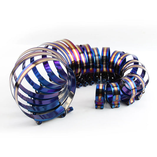 Stainless Steel Car Hose Clamp Kit 1.48" To 5.2" Universal T Bolt Style Adjustable Pipe Fix Clip 37mm To 130mm Hose Clamp Titanium Blue Style