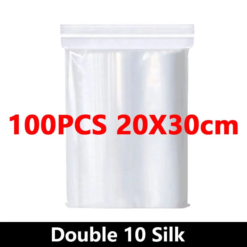 100Pcs Thicken Zipper Sealed Bags Clear Plastic Storage Zipper Bags