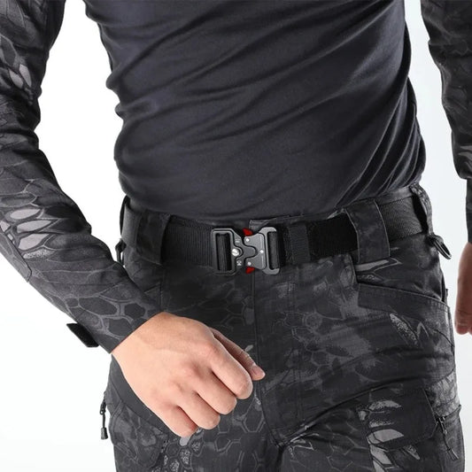 Tactical Belt Men's Outdoor Multi-Function Belt Premium Canvas/Nylon Hybrid Waistband for Hiking Travel