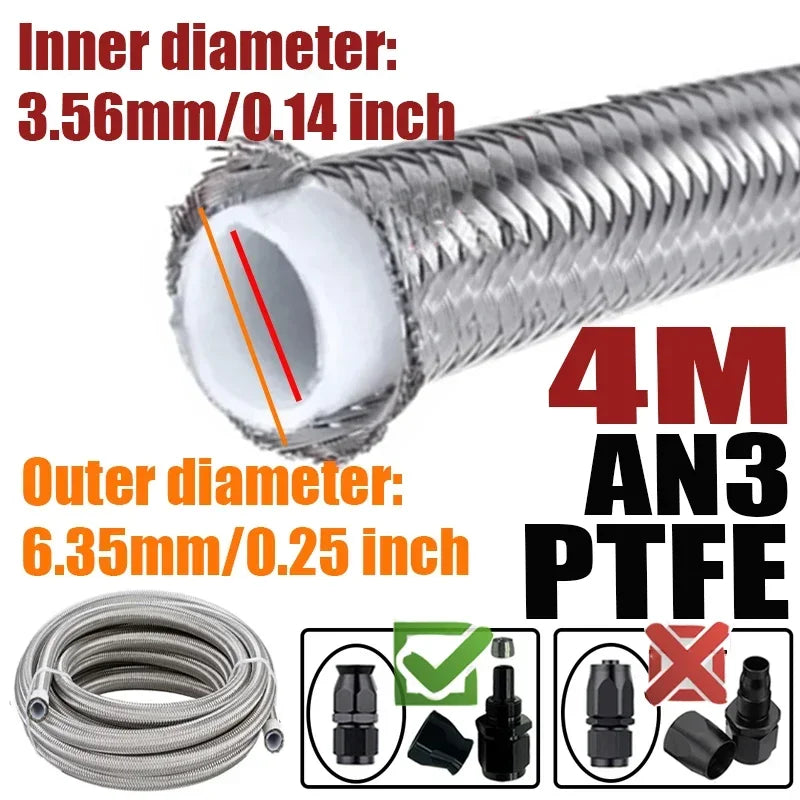 Engine Pipe Brake Tube 304 Stainless Steel Braided 1-6M(3.2-19.6FT) 3AN 4AN 6AN 8AN 10AN E85 PTFE Fuel Hose Oil Gas Cooler Line