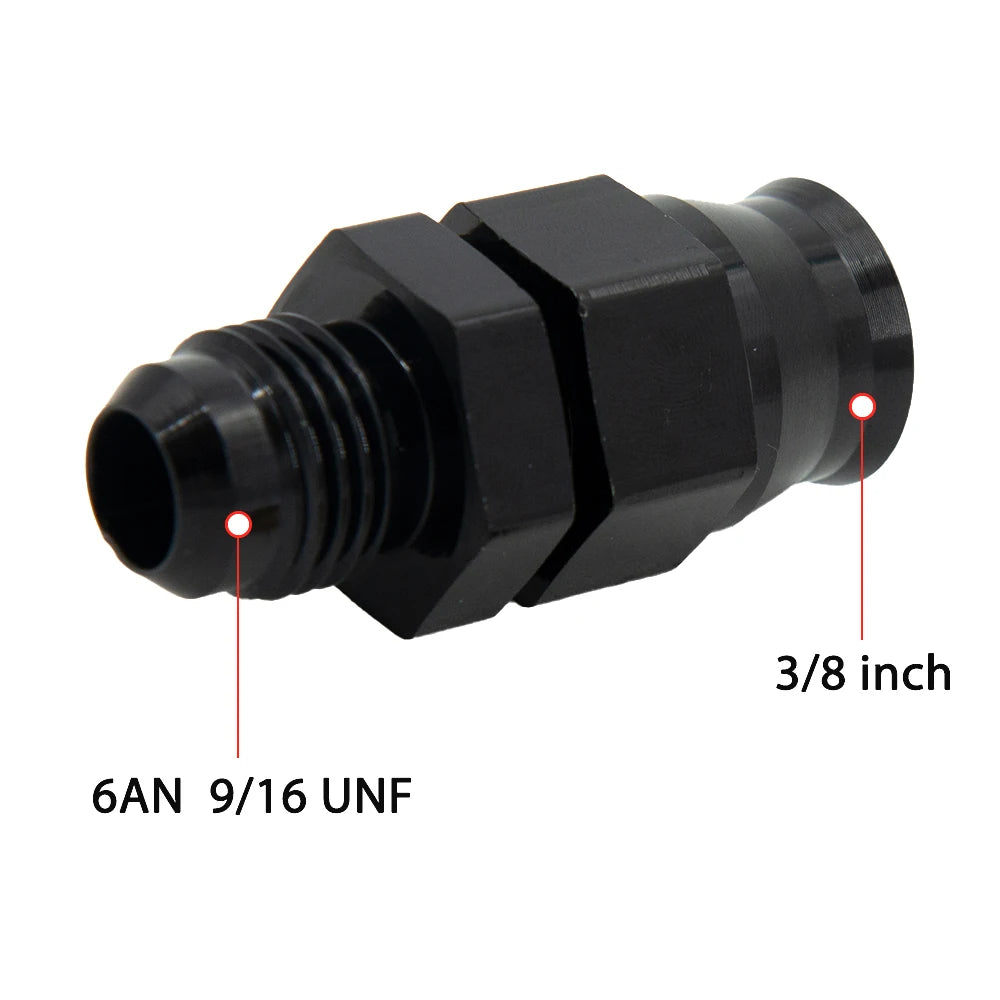 Aluminum Straight AN6/8/10 Male To 5/16" AN6 Male To 3/8" Tube Hose Fitting Adapter Fuel Hard Line Pipe Black Anodized