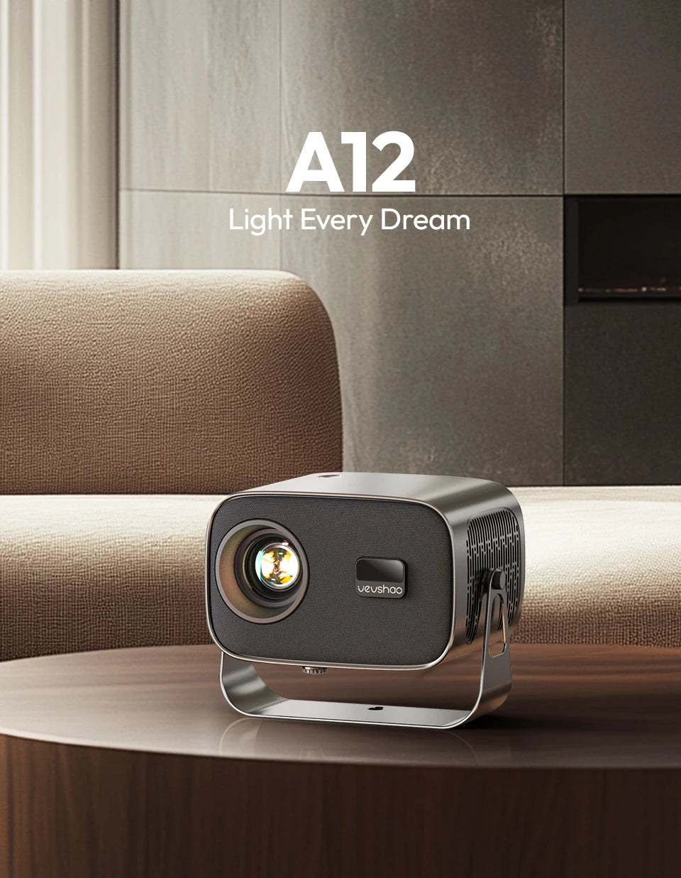 VEVSHAO A12 Projector Mini Portable LED Video Android 13.0 WIFI 6