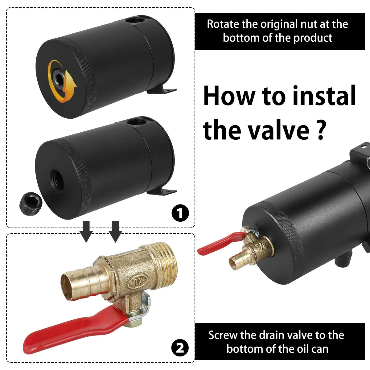 Oil Separator Catch Can Tank Kit with 2 Ports 150ml Aluminum Oil Reservoir Tank Drain Valve Filter 3/8inch NPT Fuel Line