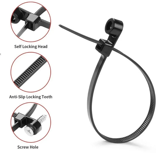 500/100PCS Screw Hole Cable Ties Reusable Fixed Nylon Cable Ties Self-locking Cord Ties Straps
