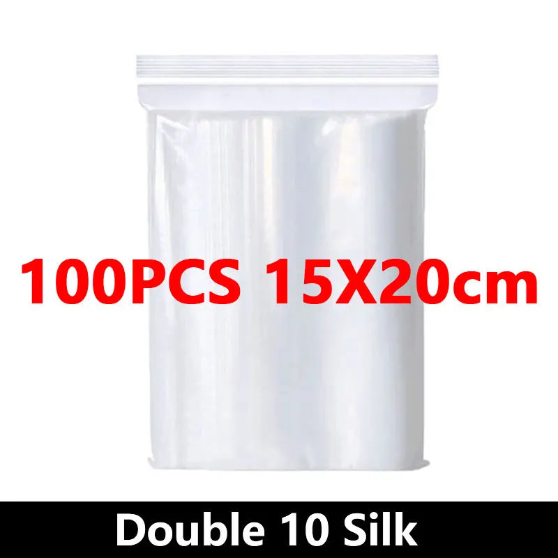 100Pcs Thicken Zipper Sealed Bags Clear Plastic Storage Zipper Bags