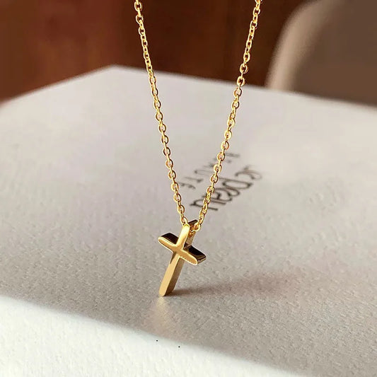 Stainless Steel Cross Necklac Gold Color Necklace for Women Men Exquisite Chain Necklaces Birthday Present Jewelry Accessories