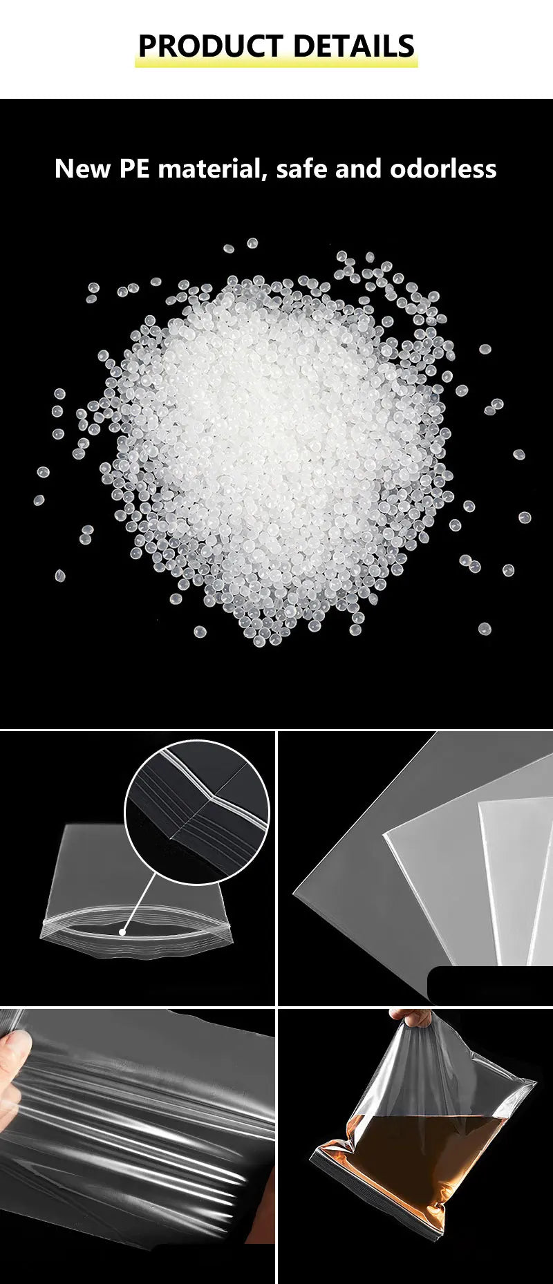 100Pcs Thicken Zipper Sealed Bags Clear Plastic Storage Zipper Bags