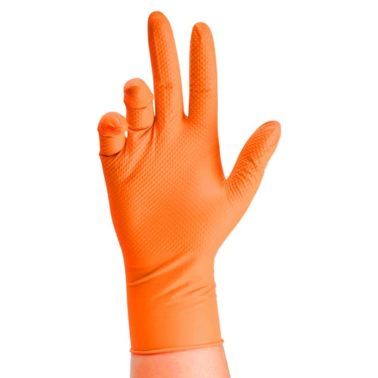 Heavy Duty Orange Nitrile Gloves 8Mil Industrial Disposable Gloves