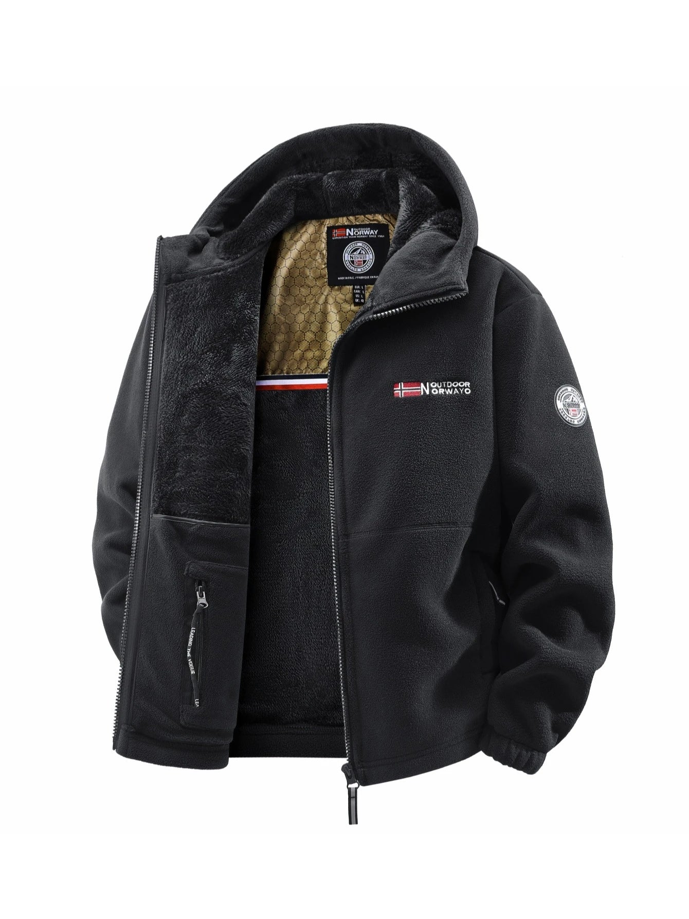 Men's Winter Fleece Hooded Jacket, Windproof and Warm, Suitable for Home Leisure, Sports, Running, Daily Commuting, Streetwear, and Vacation Wear.