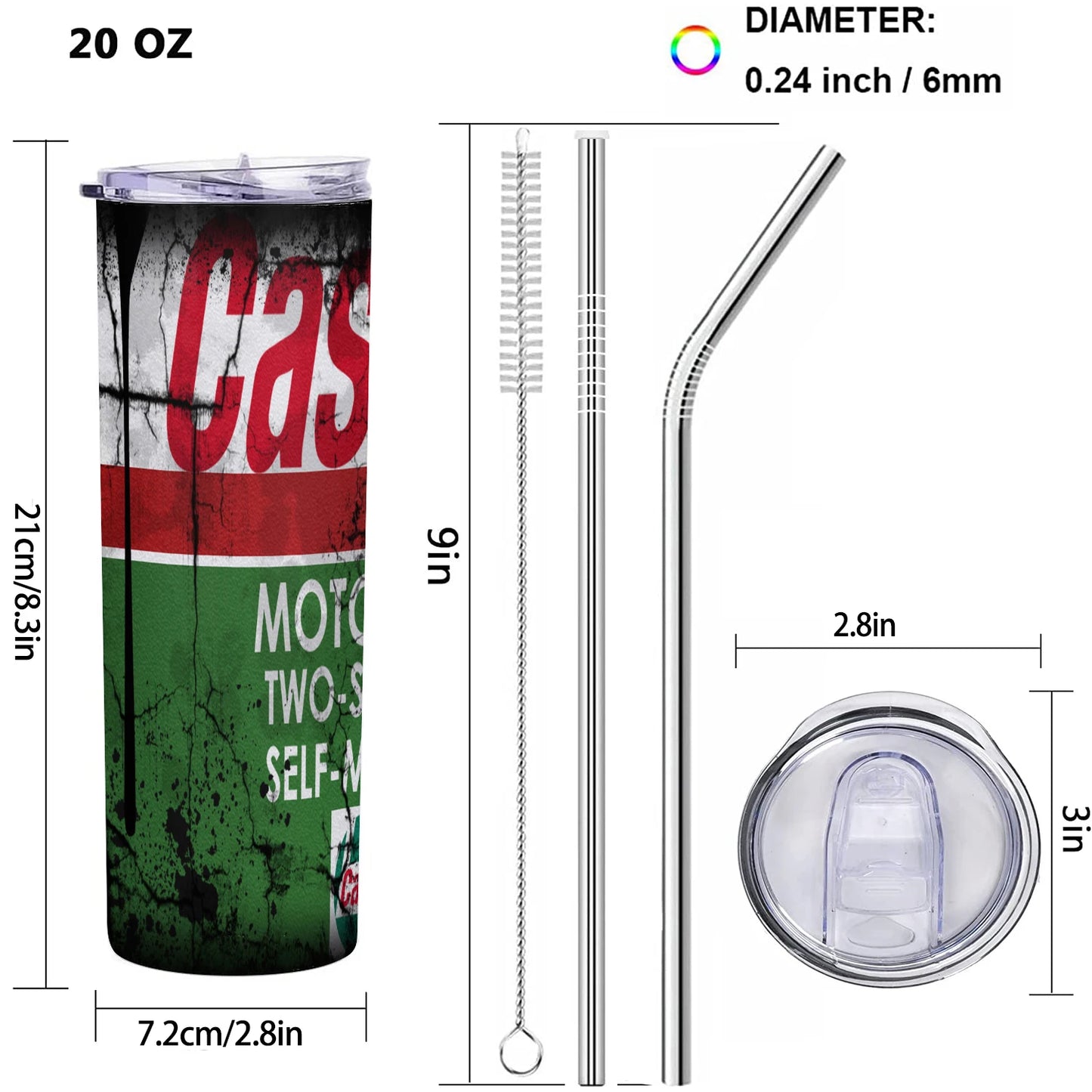 20Oz Motor Oil Stainless Steel Vacuum Double Wall Insulated Tumbler