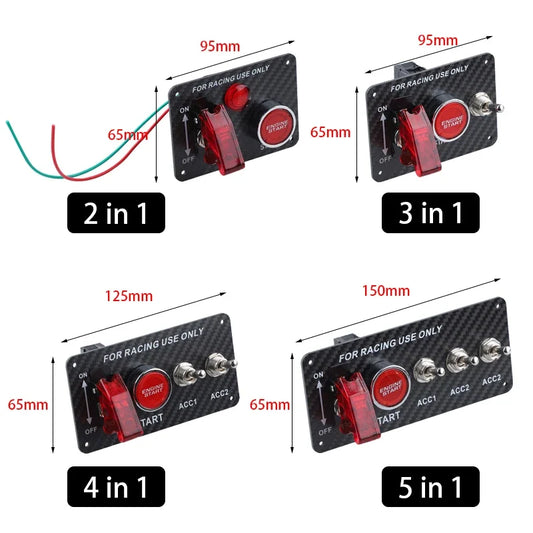 12V Racing Car Ignition Switch Panel Engine Start Stop Ignition Push Buttons LED Toggle Switch Panel Carbon For Truck