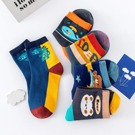 5 pairs of cute cartoon patterns, comfortable and breathable children's autumn and winter socks