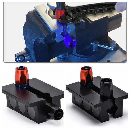 Billet Aluminum Adjustable Spanner Wrench + Vise Jaw Insert for Hose End Fitting Black Blue