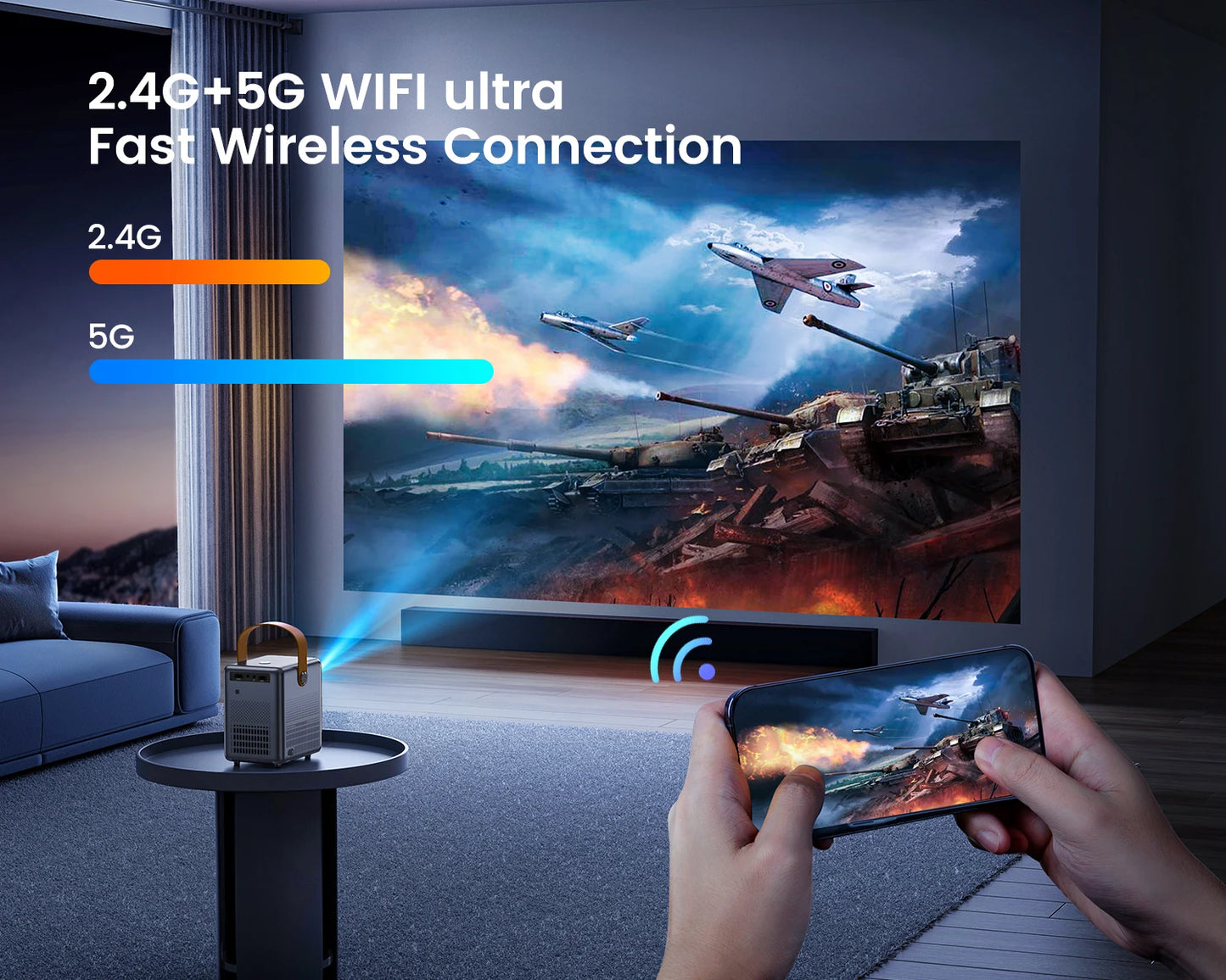Wimius Portable 1080P Projector 18000L 5G WiFi Bluetooth Theatre Projector