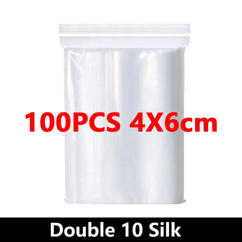 100Pcs Thicken Zipper Sealed Bags Clear Plastic Storage Zipper Bags