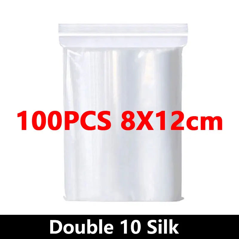 100Pcs Thicken Zipper Sealed Bags Clear Plastic Storage Zipper Bags