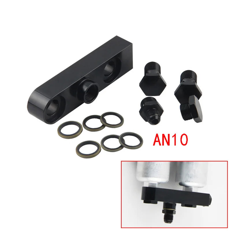 AN6 8 10 Billet Aluminium Assembly 2 in 1 inlet bracket for external Dual Twin Fuel Pumps