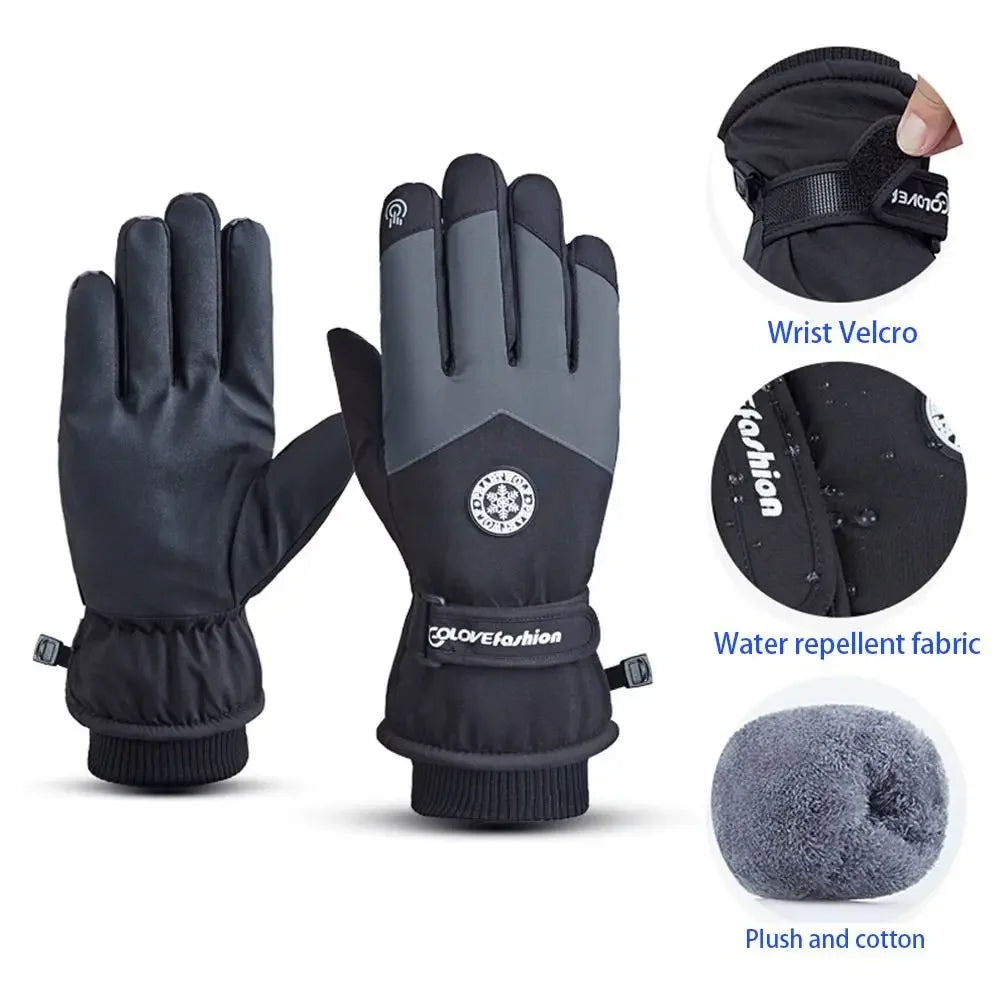 Winter Snowboard Ski Gloves PU Leather Non-slip