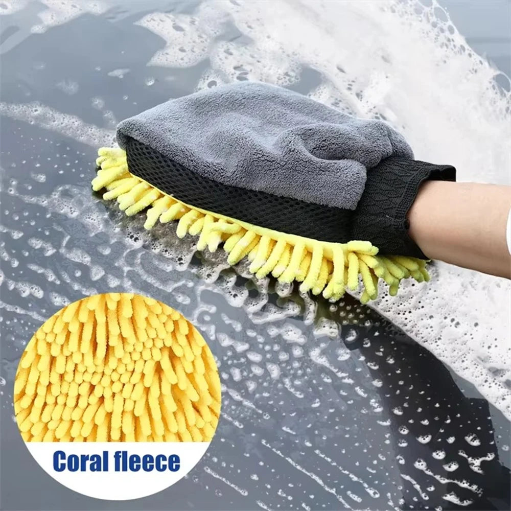 1/5pcs Car Washing Gloves Waterproof Microfiber Chenille Gloves