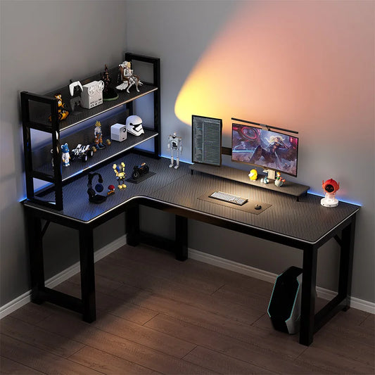 Nordic Desk for Home Carbon Fiber Corner Double Computer Desks with Shelf Light Luxury Simple Household Gaming Tables