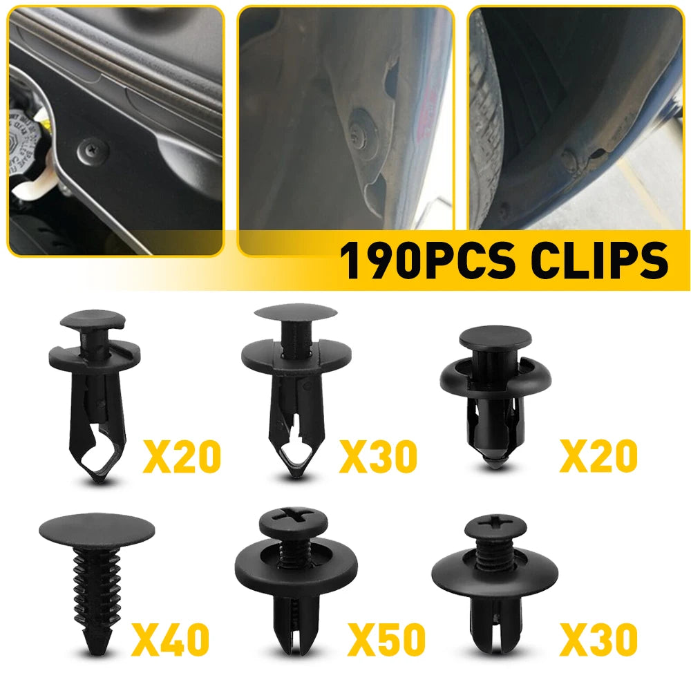 190 PCS Car Fastener Clip Kit Bumper Fender Rivet Clips Auto Body Push Retainer Clip