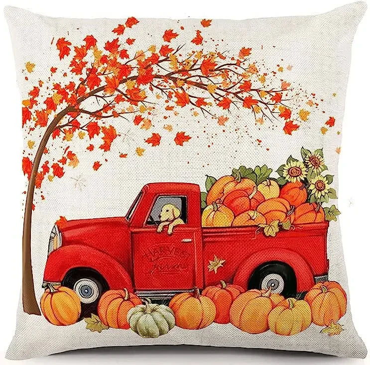 18*18inch Thanksgiving Decorative Cushion Cover ,Linen Pumkin Maple Leaf Autumn Pillow Covers ,Cushion Covers for Sofa Chair