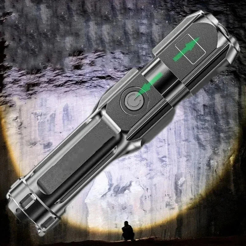 Telescopic Zoom Tactical Flashlights Rechargeable LED Torch 4 Lighting Modes Long-Range