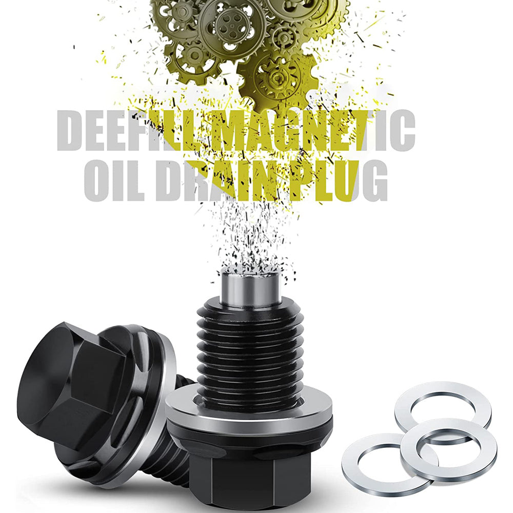 M14 x 1.5 Aluminum Magnetic Oil Drain Plug Fit for Honda / Ford / Hyundai with Crush Washer Gasket, Universal Magnetic Oil Drain