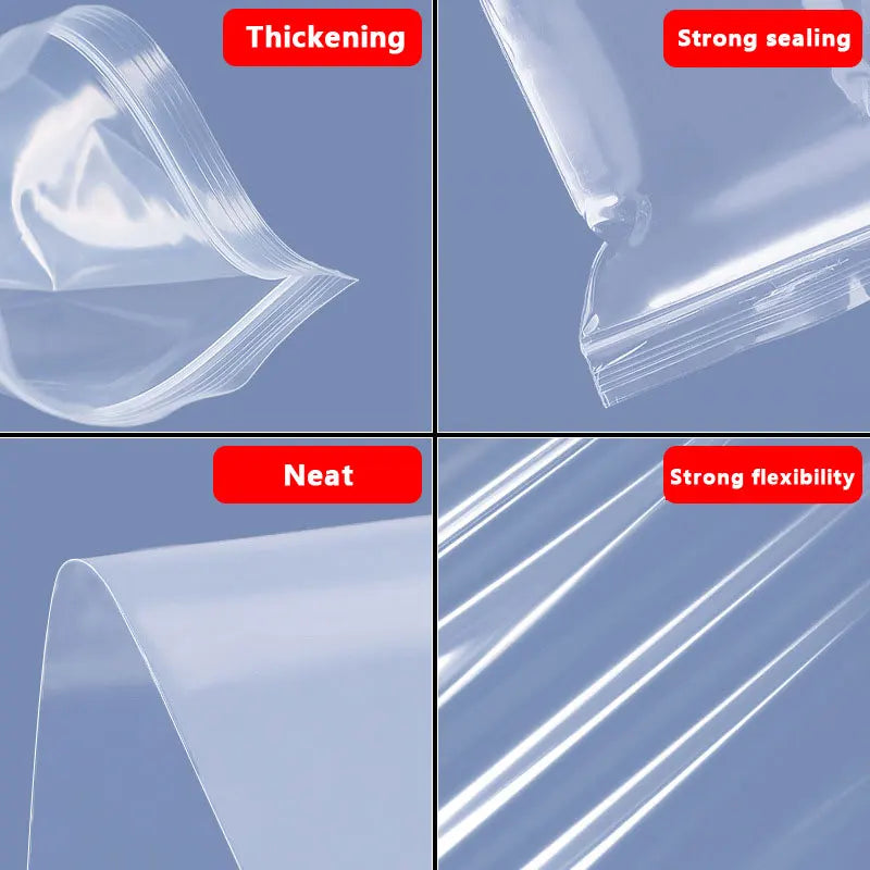100Pcs Thicken Zipper Sealed Bags Clear Plastic Storage Zipper Bags