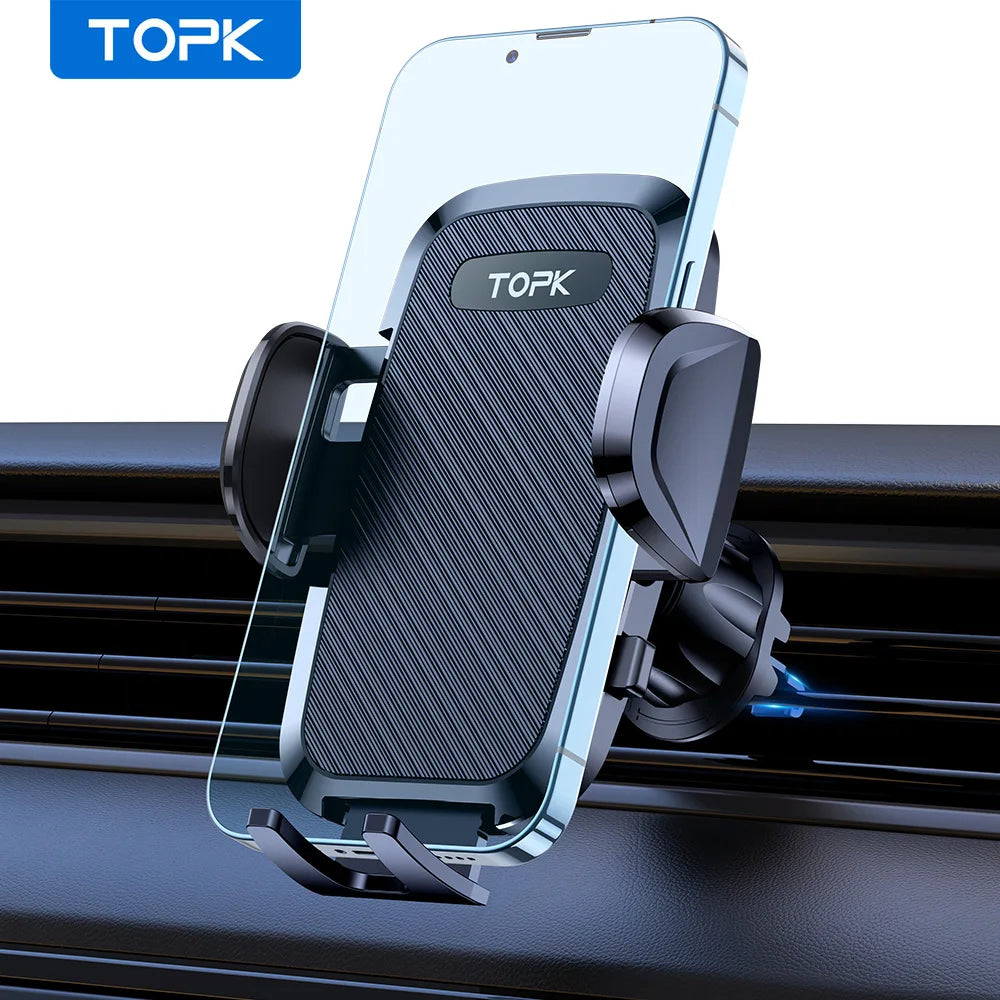 TOPK Car Phone Holder 4 in 1 Super Stable Car Phone Mount for Car Dashboard/Windscreen/Air Vent Compatible with All Mobile Phone