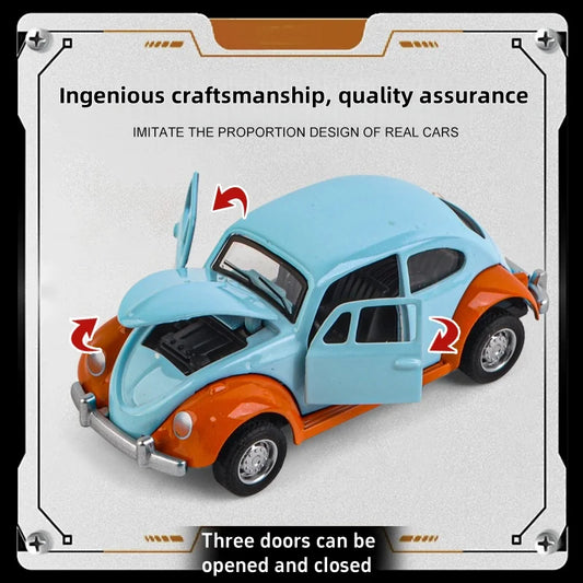 Beetle Classic alloy car model, mini simulation three-door pull-back alloy car toy adults and kids 1:60 scale