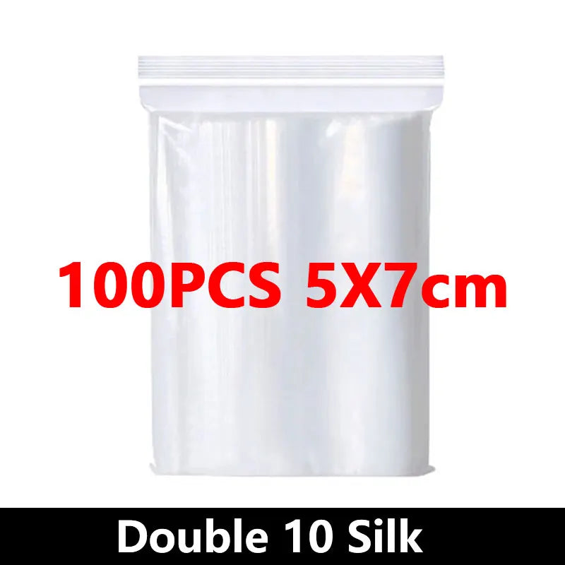 100Pcs Thicken Zipper Sealed Bags Clear Plastic Storage Zipper Bags