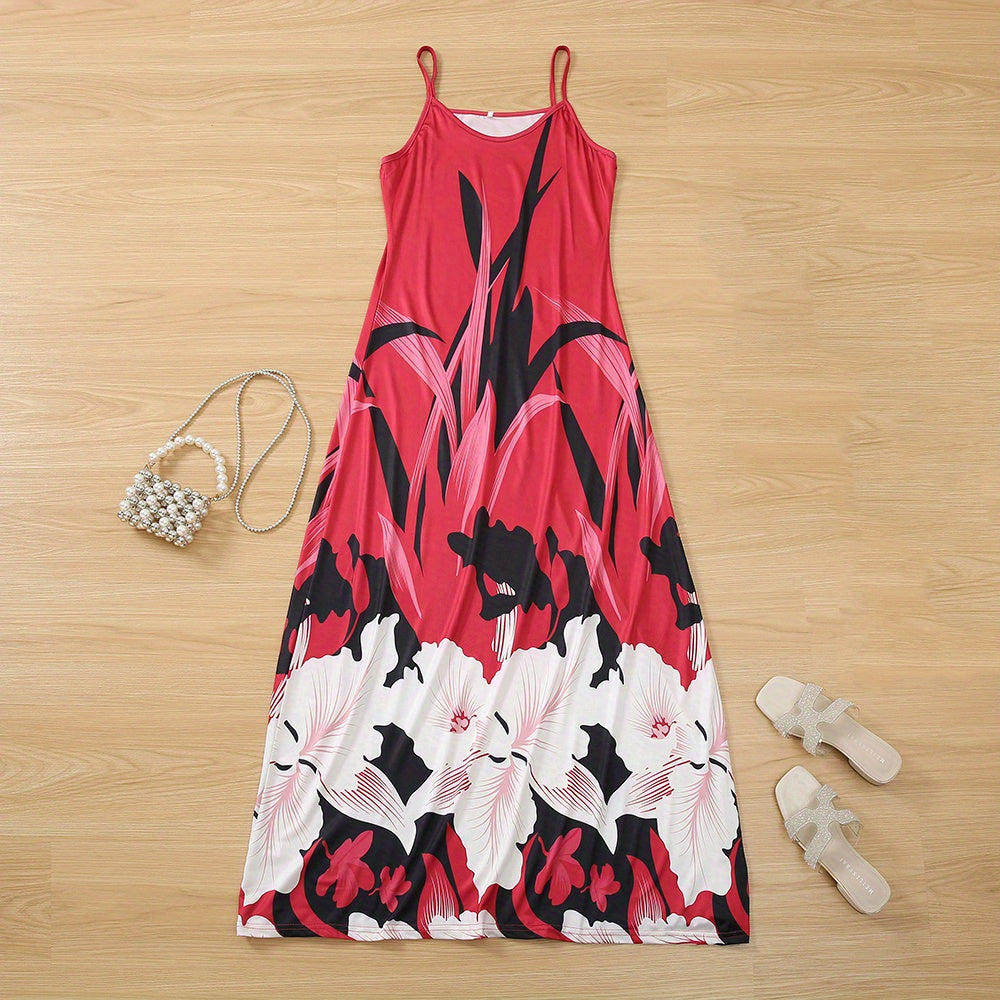 Floral Print Cami Dress, Crew Neck Mini Strap Dress, Casual Every Day Dress, Women's Clothing