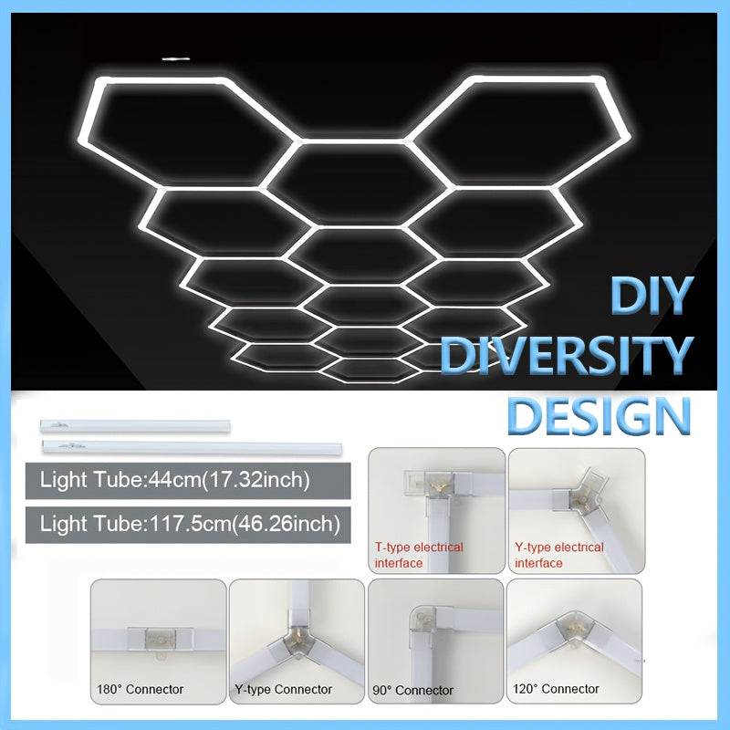Hexagon Garage Ceiling Light Cold Light garage lights DIY hexagon LED lights hex lights garage Tube AC85-265V Hexagonal Garage Honeycomb lights for Garage Basement Warehouse Auto Beauty Shop Car Detailing Gym Basement Hair S